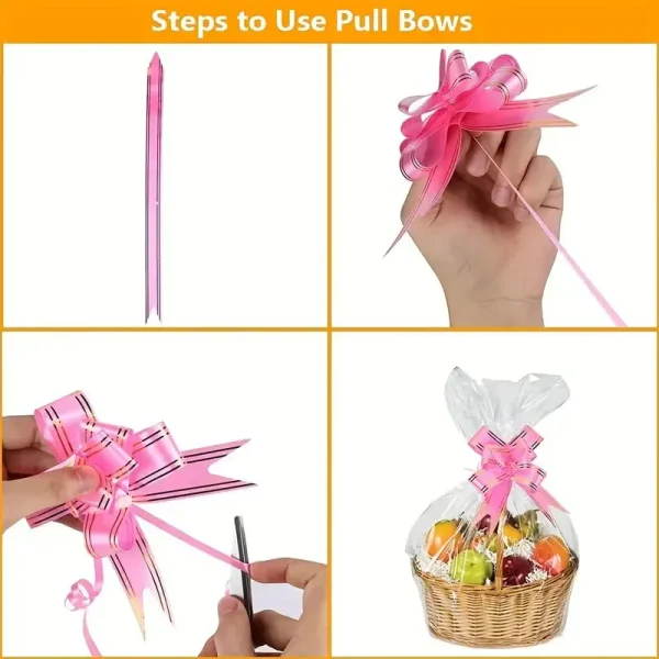10/30pcs Large Cellophane Bags with Pull Bow Transparent Basket Colorful Bow Basket Making Holiday Gift Gift Packaging 3