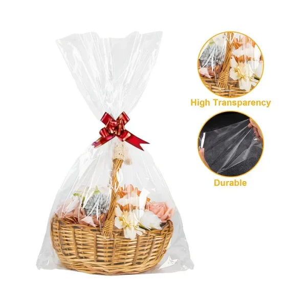 10/30pcs Large Cellophane Bags with Pull Bow Transparent Basket Colorful Bow Basket Making Holiday Gift Gift Packaging 5