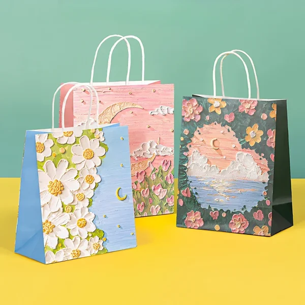 1-50PCS Gift Bag Creative Oil Painting Portable Gift Bag Holiday Gifts Kraft Paper Gift Bag New Year Gift Bag for Students 2