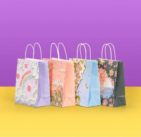 1-50PCS Gift Bag Creative Oil Painting Portable Gift Bag Holiday Gifts Kraft Paper Gift Bag New Year Gift Bag for Students 3