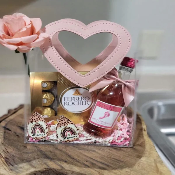 1pc Pink Gift Bag With Heart-shaped Handles,Bridal Party,Clear Gift Bag,Heart Shape,Anniversary,Valentine's,Handmade Gift Box 1