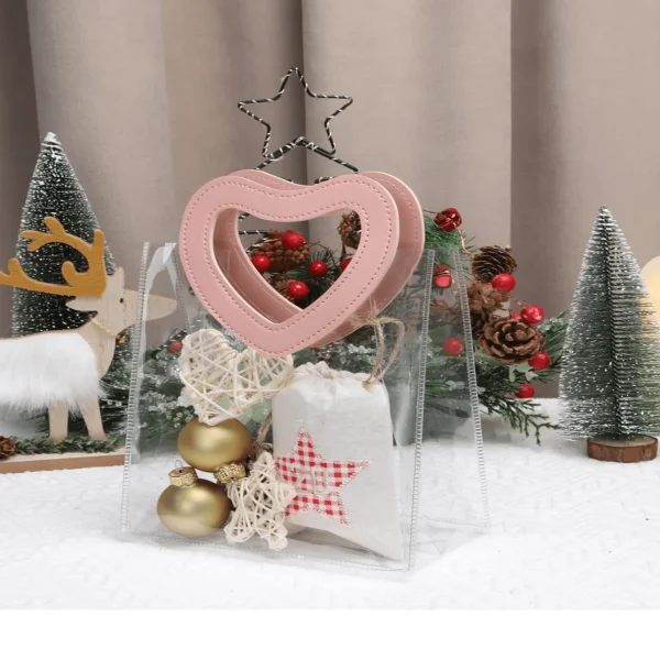 1pc Pink Gift Bag With Heart-shaped Handles,Bridal Party,Clear Gift Bag,Heart Shape,Anniversary,Valentine's,Handmade Gift Box 2