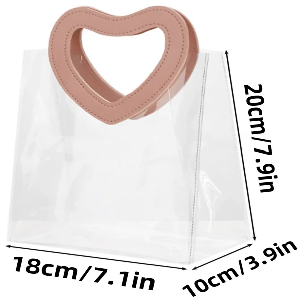 1pc Pink Gift Bag With Heart-shaped Handles,Bridal Party,Clear Gift Bag,Heart Shape,Anniversary,Valentine's,Handmade Gift Box 6
