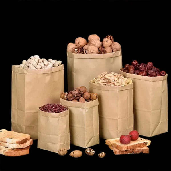 10pcs Brown Kraft Paper Bag Food Vegetables Shopping Bag Candy Package Kraft Lunch Bag Bread Cookie Snack Food Takeaway Bags 2