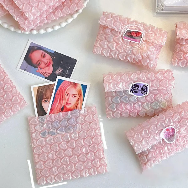 10pcs Pink Love Thickened Bubble Bag economic pack Express Packaging Shockproof Drop Packaging Foam Heart Bubble Film Bag 2