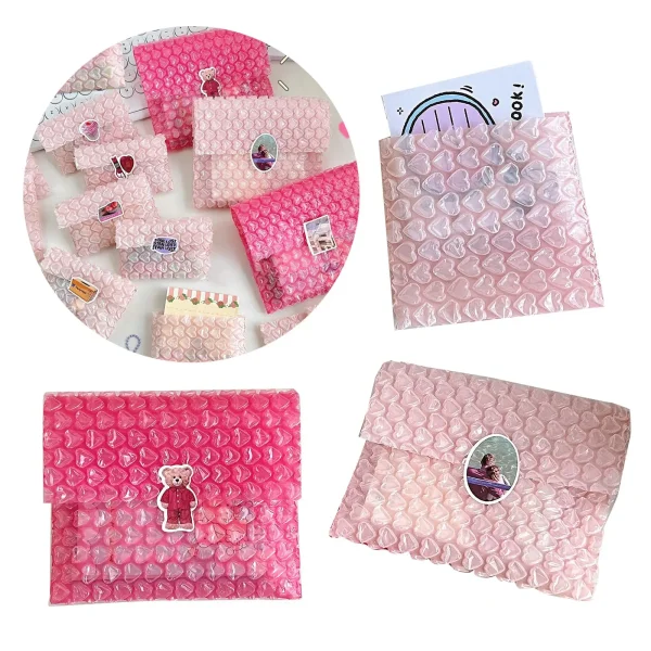 10pcs Pink Love Thickened Bubble Bag economic pack Express Packaging Shockproof Drop Packaging Foam Heart Bubble Film Bag 6