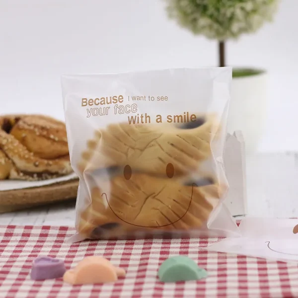 50Pcs Frosted Smile Face Bag Biscuit Candy Self-adhesive Bag DIY Baking Package Food Packaging Bags  Festival Party 14cm*14cm 3