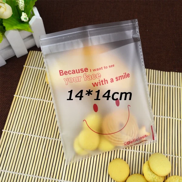 50Pcs Frosted Smile Face Bag Biscuit Candy Self-adhesive Bag DIY Baking Package Food Packaging Bags  Festival Party 14cm*14cm 5