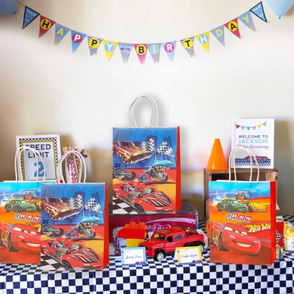 24pcs Hot Car Happy Birthday Party Decoration Gift Bags Wheels Wild Wheels Race Car Candy Bags for Birthday Party Favors 3