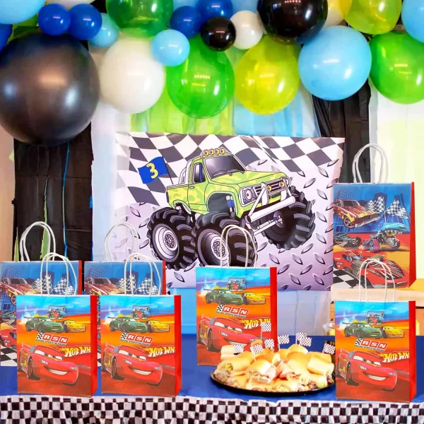 24pcs Hot Car Happy Birthday Party Decoration Gift Bags Wheels Wild Wheels Race Car Candy Bags for Birthday Party Favors 6