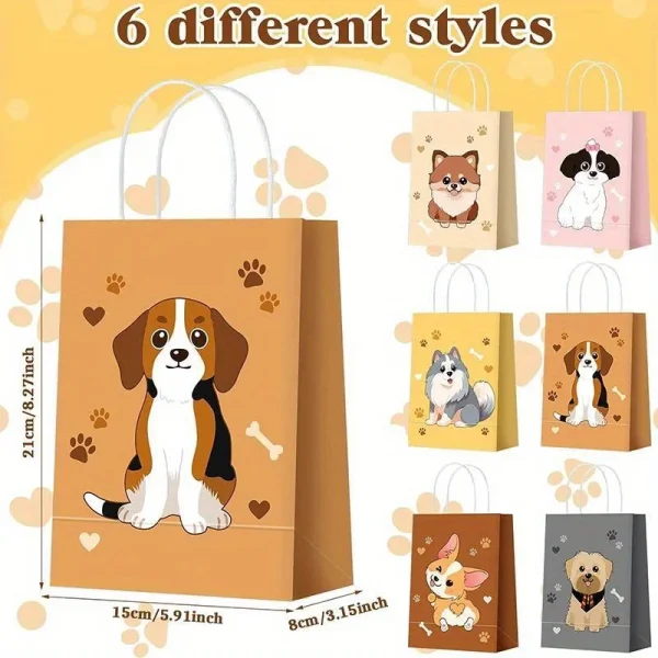 12/24 Pcs Cute Puppy Paper Bag with Handle Dog Birthday Party Candy Treat Bag Kid Birthday Party Favor Goodie Bag 2