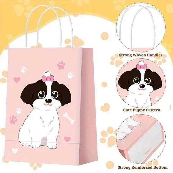 12/24 Pcs Cute Puppy Paper Bag with Handle Dog Birthday Party Candy Treat Bag Kid Birthday Party Favor Goodie Bag 3