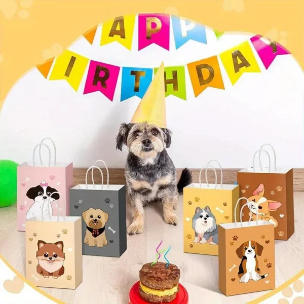12/24 Pcs Cute Puppy Paper Bag with Handle Dog Birthday Party Candy Treat Bag Kid Birthday Party Favor Goodie Bag 4