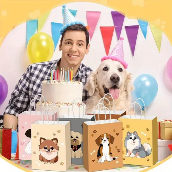 12/24 Pcs Cute Puppy Paper Bag with Handle Dog Birthday Party Candy Treat Bag Kid Birthday Party Favor Goodie Bag 5
