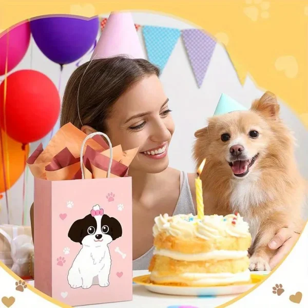 12/24 Pcs Cute Puppy Paper Bag with Handle Dog Birthday Party Candy Treat Bag Kid Birthday Party Favor Goodie Bag 6