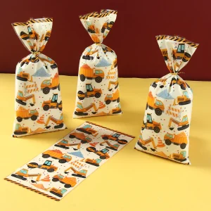Construction Candy Bags Heat Sealable Treat Cookie Candy Goodie Bags Engineering Vehicle Birthday Party Supplies Baby Shower 1
