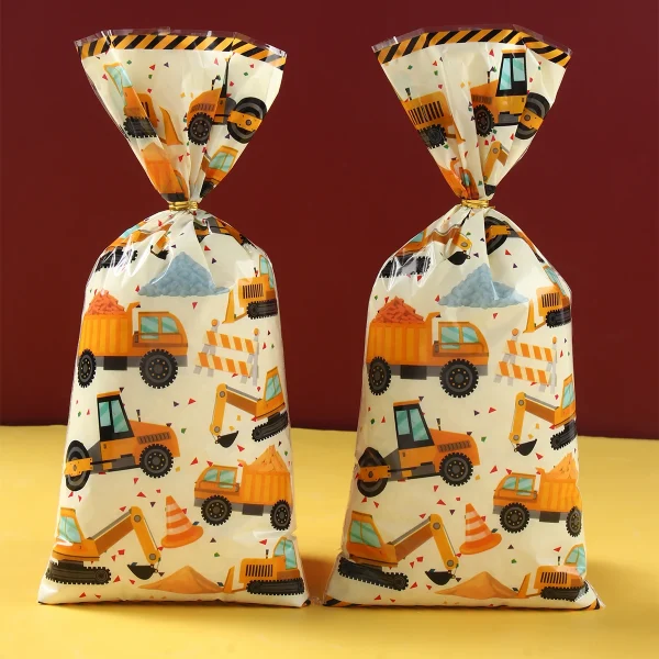 Construction Candy Bags Heat Sealable Treat Cookie Candy Goodie Bags Engineering Vehicle Birthday Party Supplies Baby Shower 2