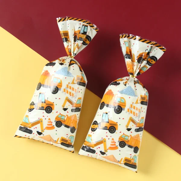 Construction Candy Bags Heat Sealable Treat Cookie Candy Goodie Bags Engineering Vehicle Birthday Party Supplies Baby Shower 3