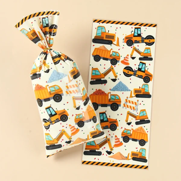 Construction Candy Bags Heat Sealable Treat Cookie Candy Goodie Bags Engineering Vehicle Birthday Party Supplies Baby Shower 5