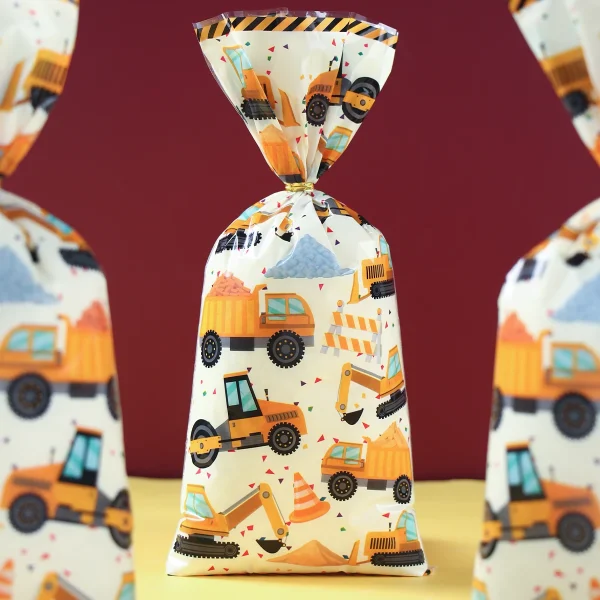 Construction Candy Bags Heat Sealable Treat Cookie Candy Goodie Bags Engineering Vehicle Birthday Party Supplies Baby Shower 6