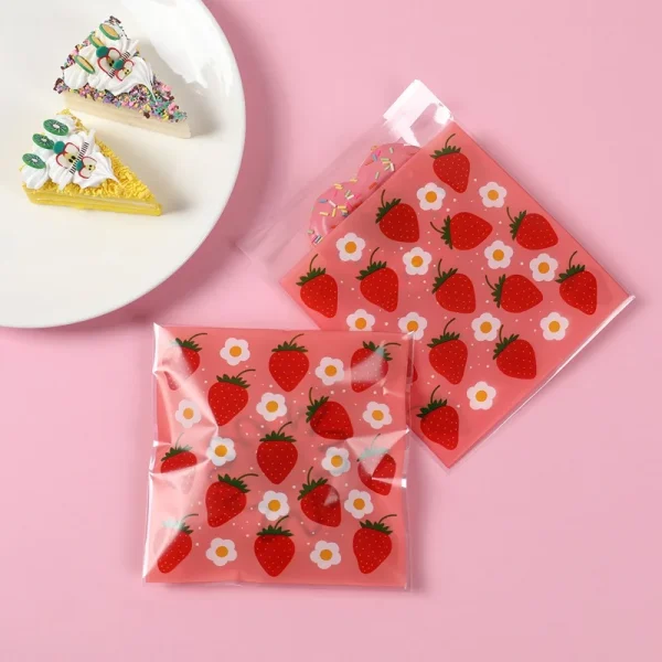 Strawberry Self-adhesive Bags Pink Strawberry Cellophane Bags Girls Party Favor Candy Gift Packaging Bag Birthday Party Decors 1