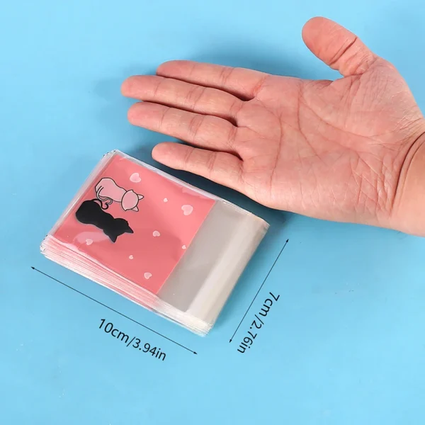 100Pcs Cookie Bags Self-Adhesive Bags Pink Couple Cats Biscuits Candy Jewelry Gift Packaging Plastic Bag 3