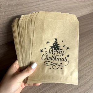 25-Pack Christmas Kraft Paper Gift Bags with Christmas Tree Design for Holiday Party Favors, Xmas Candy Cookie Packaging 1