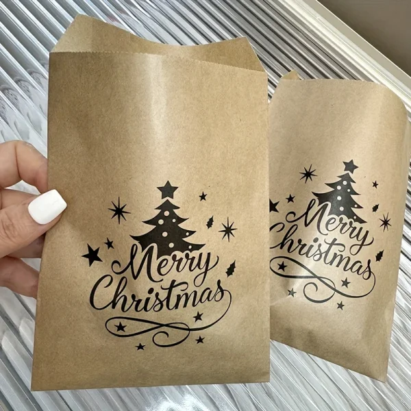 25-Pack Christmas Kraft Paper Gift Bags with Christmas Tree Design for Holiday Party Favors, Xmas Candy Cookie Packaging 4
