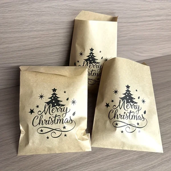 25-Pack Christmas Kraft Paper Gift Bags with Christmas Tree Design for Holiday Party Favors, Xmas Candy Cookie Packaging 5