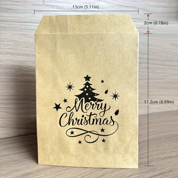 25-Pack Christmas Kraft Paper Gift Bags with Christmas Tree Design for Holiday Party Favors, Xmas Candy Cookie Packaging 6