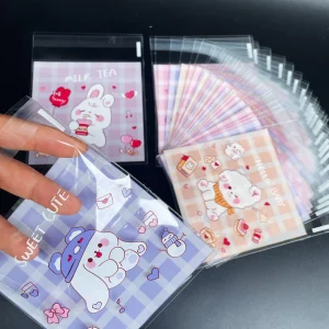 100pcs Cute Bunny Dog Print Opp Bag, Gift Candy Decorative Bag, Birthday Party Wedding Dinner Gift Bags 1