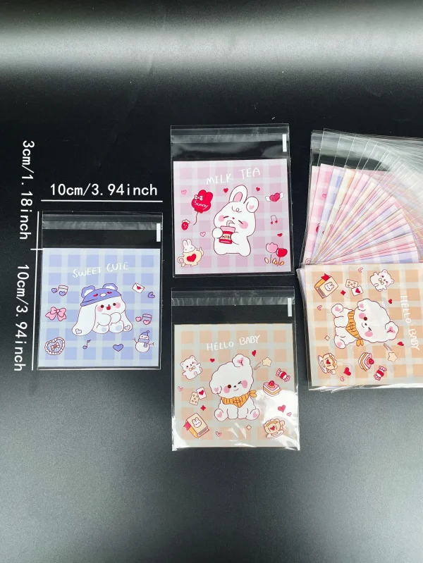 100pcs Cute Bunny Dog Print Opp Bag, Gift Candy Decorative Bag, Birthday Party Wedding Dinner Gift Bags 4