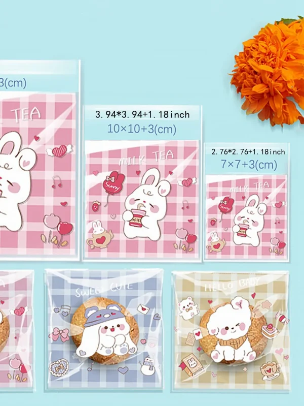 100pcs Cute Bunny Dog Print Opp Bag, Gift Candy Decorative Bag, Birthday Party Wedding Dinner Gift Bags 5