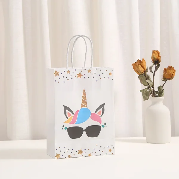 6Pcs Cartoon Unicorn Theme Kraft Paper Party Gift Packaging Bag Baby Shower Party Goody Treat Bag Kids Birthday Party Decoration 3