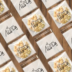 100PCS Self-Adhesive Plastic Gift Bags with "Nice Day" & "Happy" Print - Assorted Sizes for Cookies, Candies, Snacks 1