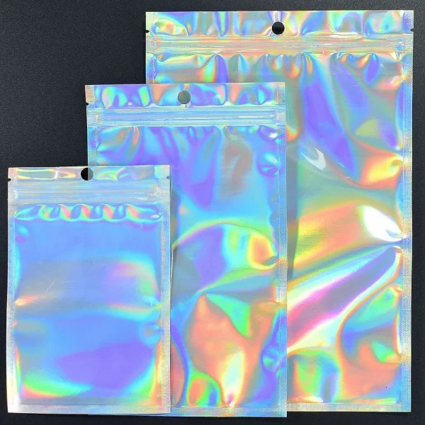Resealable Laser Ziplock Bags Packaging Holographic Envelopes Flat Clear Plastic Candy Jewelry Food Storage Bag Multiple Sizes 3