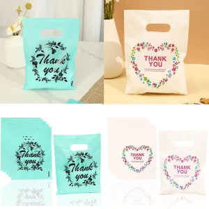 100Pcs/Pack Thank You Patterned Gift Bag With Plastic Handle,Plastic Gift Bag,Perfect for Mother's Day, Parties,  Holidays 1