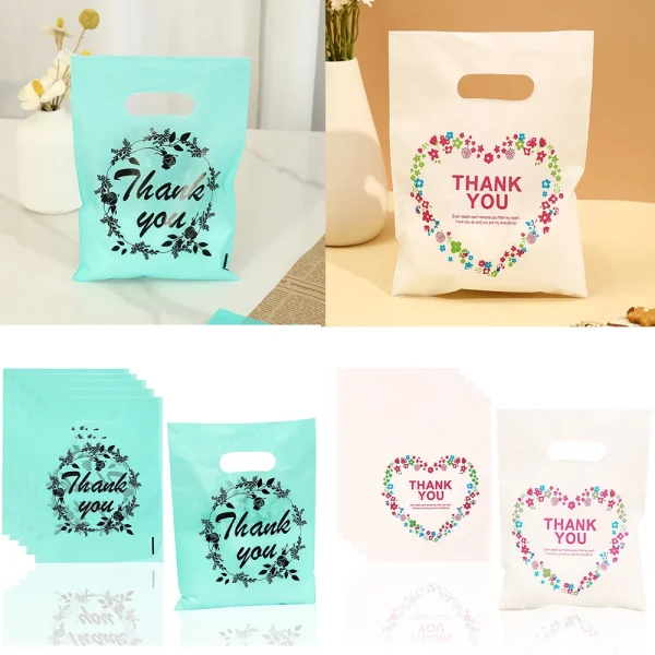 100Pcs/Pack Thank You Patterned Gift Bag With Plastic Handle,Plastic Gift Bag,Perfect for Mother's Day, Parties,  Holidays 1
