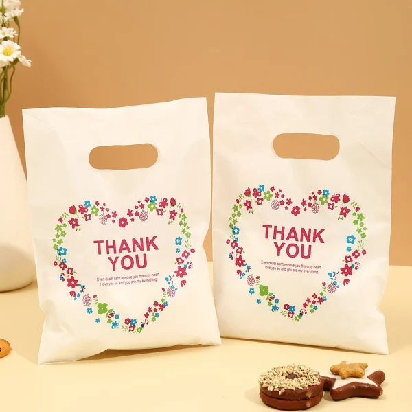 100Pcs/Pack Thank You Patterned Gift Bag With Plastic Handle,Plastic Gift Bag,Perfect for Mother's Day, Parties,  Holidays 2