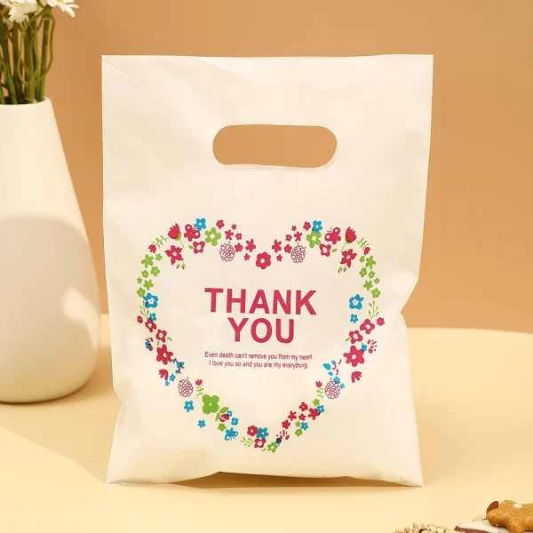 100Pcs/Pack Thank You Patterned Gift Bag With Plastic Handle,Plastic Gift Bag,Perfect for Mother's Day, Parties,  Holidays 3