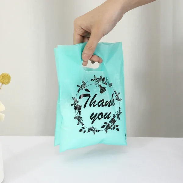 100Pcs/Pack Thank You Patterned Gift Bag With Plastic Handle,Plastic Gift Bag,Perfect for Mother's Day, Parties,  Holidays 4