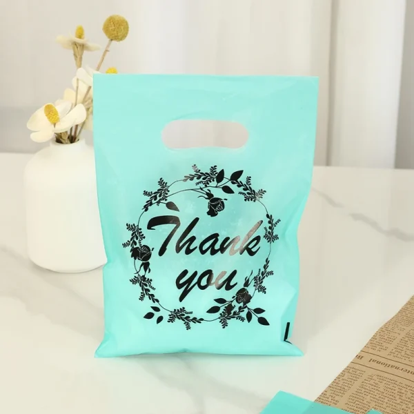 100Pcs/Pack Thank You Patterned Gift Bag With Plastic Handle,Plastic Gift Bag,Perfect for Mother's Day, Parties,  Holidays 5