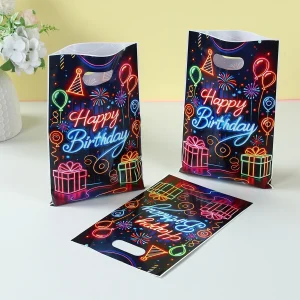 Fluorescent Happy Birthday Gift Bags Neon Glow In The Dark Birthday Party Decor Kids Birthday Party Supplies Candy Packing Bags 1