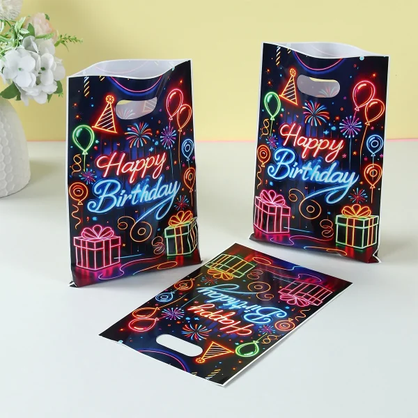Fluorescent Happy Birthday Gift Bags Neon Glow In The Dark Birthday Party Decor Kids Birthday Party Supplies Candy Packing Bags 1