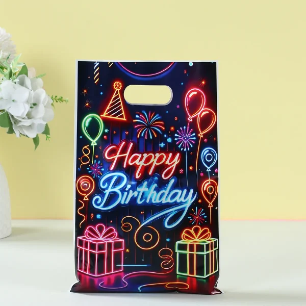 Fluorescent Happy Birthday Gift Bags Neon Glow In The Dark Birthday Party Decor Kids Birthday Party Supplies Candy Packing Bags 2
