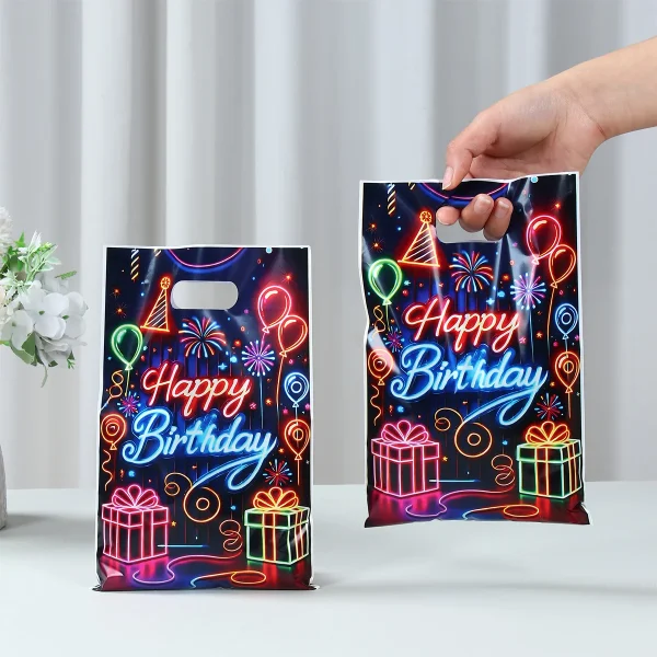 Fluorescent Happy Birthday Gift Bags Neon Glow In The Dark Birthday Party Decor Kids Birthday Party Supplies Candy Packing Bags 3