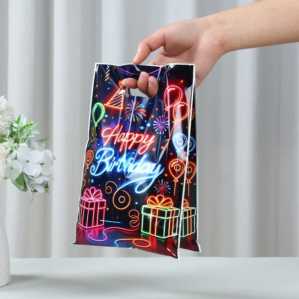 Fluorescent Happy Birthday Gift Bags Neon Glow In The Dark Birthday Party Decor Kids Birthday Party Supplies Candy Packing Bags 4