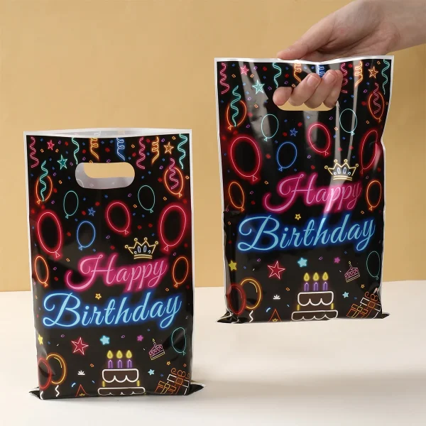 Fluorescent Happy Birthday Gift Bags Neon Glow In The Dark Birthday Party Decor Kids Birthday Party Supplies Candy Packing Bags 6