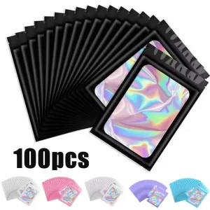 100Pcs Holographic Ziplock Bags Plastic Laser Iridescent Zip Bags for Manicure Eyelash Display Earrings Ring Jewelry Storage Bag 1