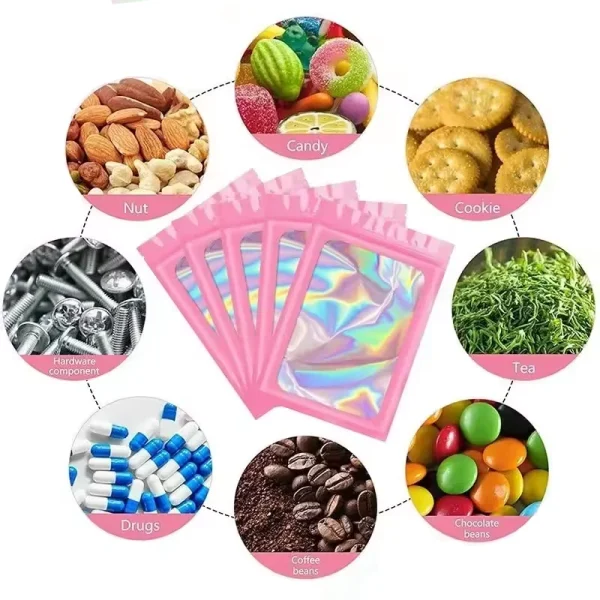 100Pcs Holographic Ziplock Bags Plastic Laser Iridescent Zip Bags for Manicure Eyelash Display Earrings Ring Jewelry Storage Bag 2